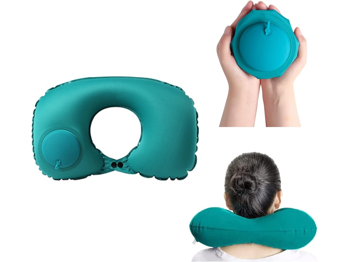 Travesseiro Inflável Portátil Formato U Cor Verde Malaquita AQUAFORGE