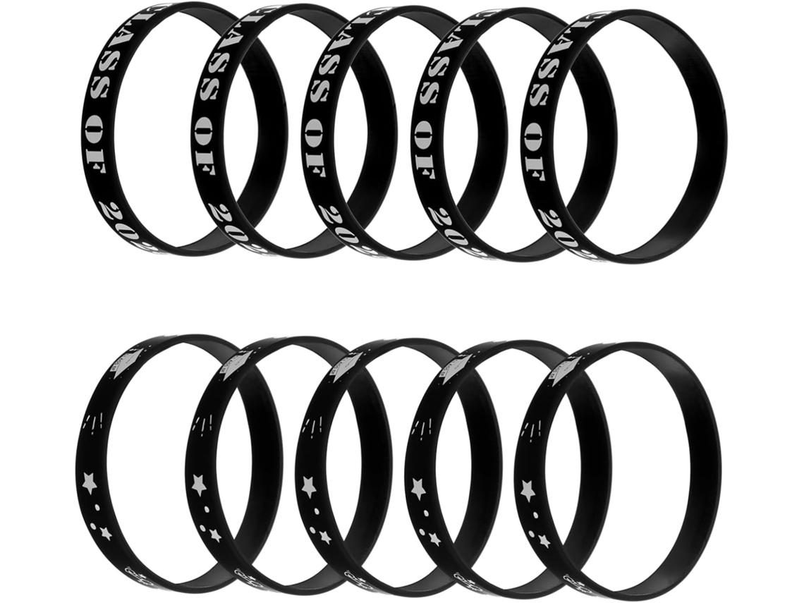 Pulseiras de Silicone Secfou 20-Pretas para Formatura Turma 2025, Essential Acessório para Festas e Rembrança Memorável
