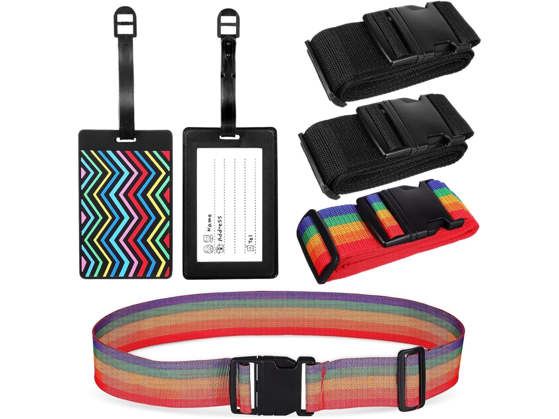 Conjunto De 4 Cintas Ajustáveis Para Malas, 2 Coloridas (arco-íris), 2