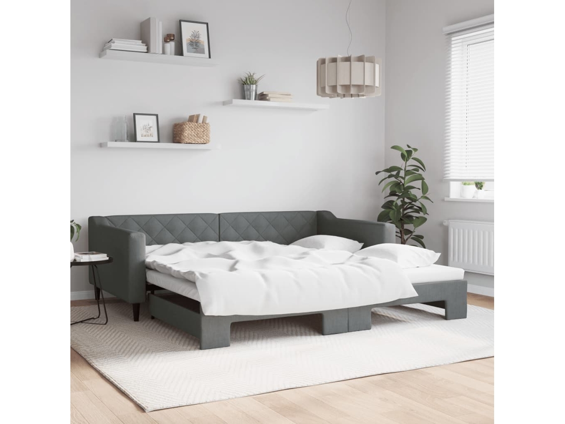 Vidaxl Sofá-cama Com Gavetão 100x200 Cm Tecido Cinzento-escuro