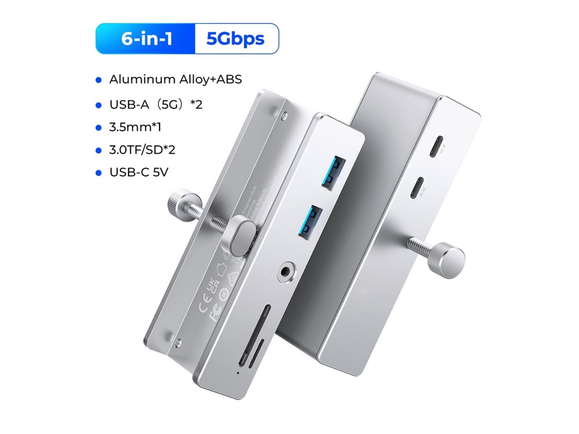 Yizhood Usb 3.2 5gbps Hub 5 Portas Transmissão de Alta Velocidade Sd Tf Card Docking Station Branco