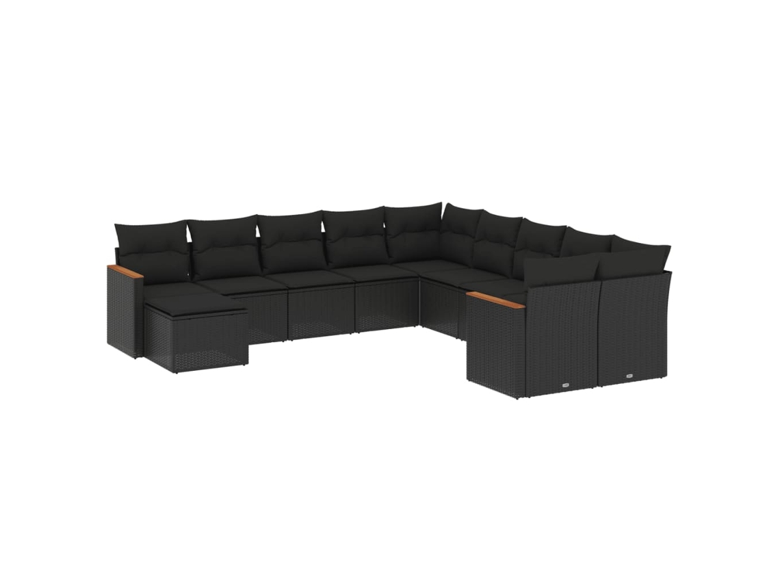 Conjunto de 11 Sofás de Jardim com Almofadões Vime Pe Preto MAISON EXCLUSIVE
