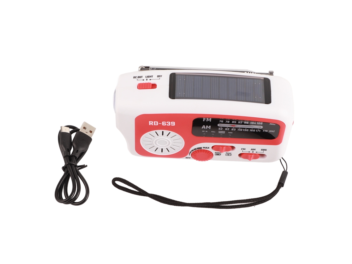 Carregador de Emergência Solar AQUAFORGE com manivela, rádio am/fm com lanterna led