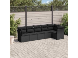Vidaxl 6 Pcs Conjunto Sofás De Jardim C/ Almofadões Vime Pe Preto