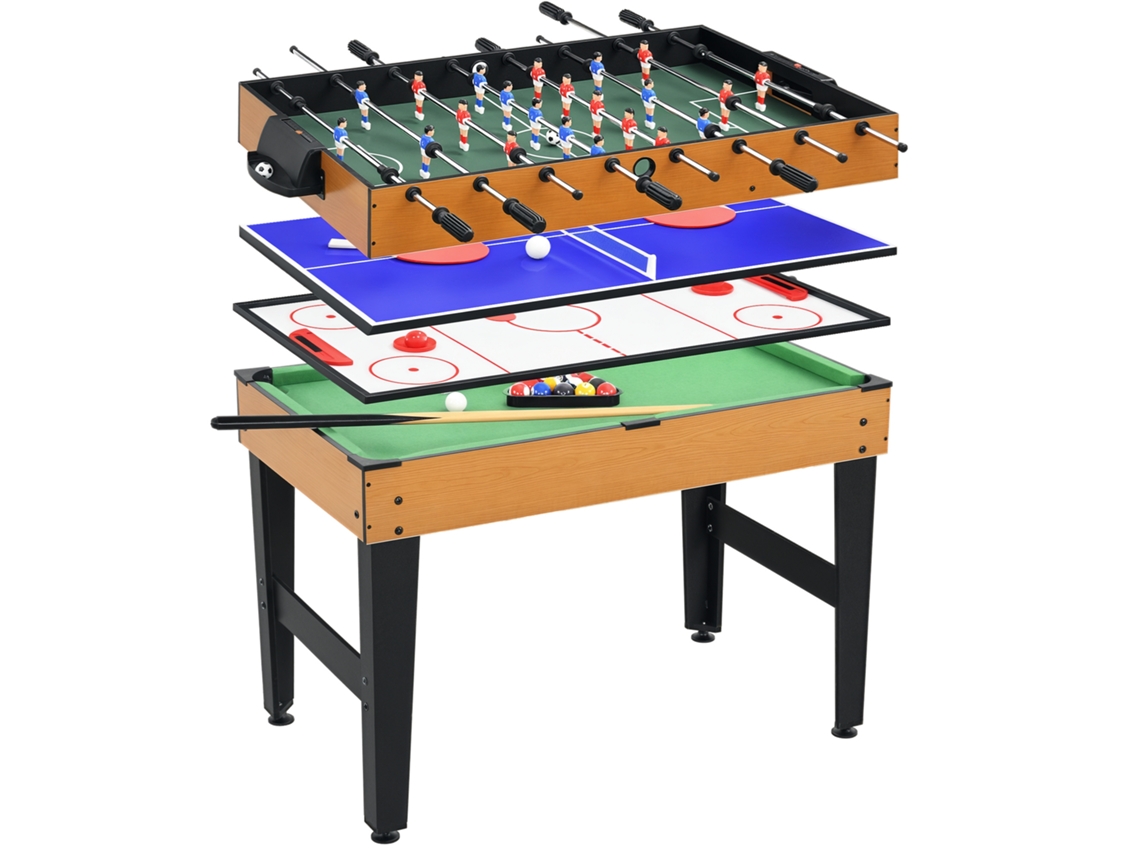 Mesa De Jogos 4 Em 1 Para Festas,incluindo Tênis De Mesa,pebolim,bilhar E Hóquei De Mesa. Disponível Em Metal E Madeira,nas Cores Natural E Preta.