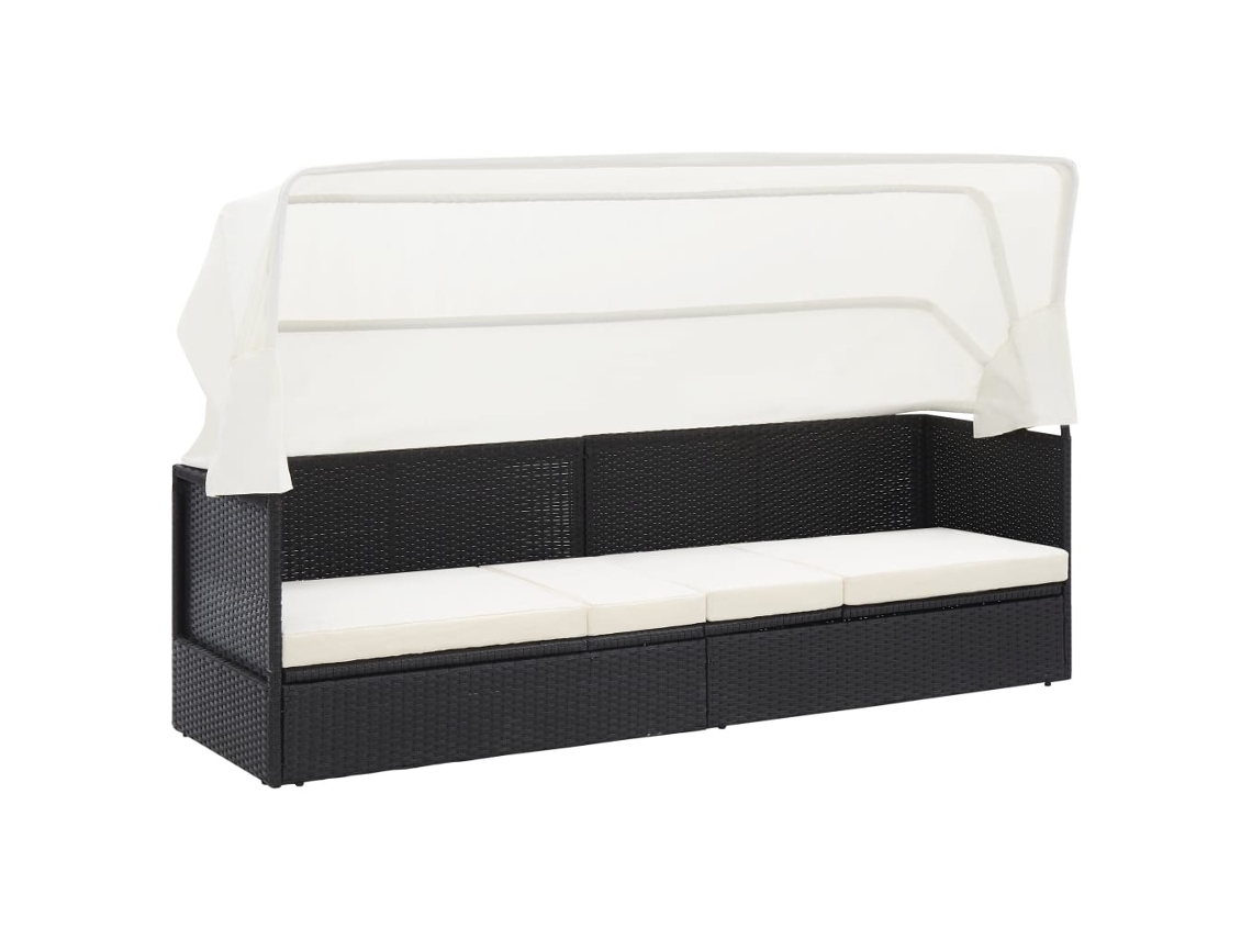 Vidaxl Sofá De Jardim Com Toldo Vime Preto