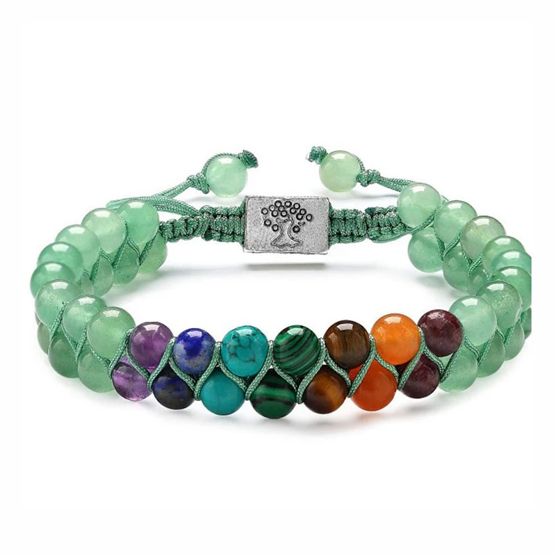 Pulseira Árvore da Vida Trançada com Pedras Dos Chakras de 4 Mm, Joia Artesanal para Casais. MDUG