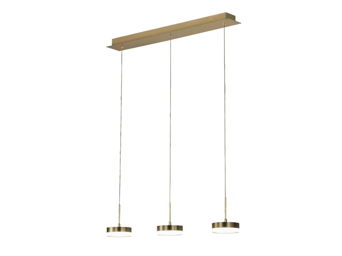 Luminária Pendente Fabas Luce Dunk De 3 Luzes Led Regulável De 24 W Latão Acetinado Design Linear