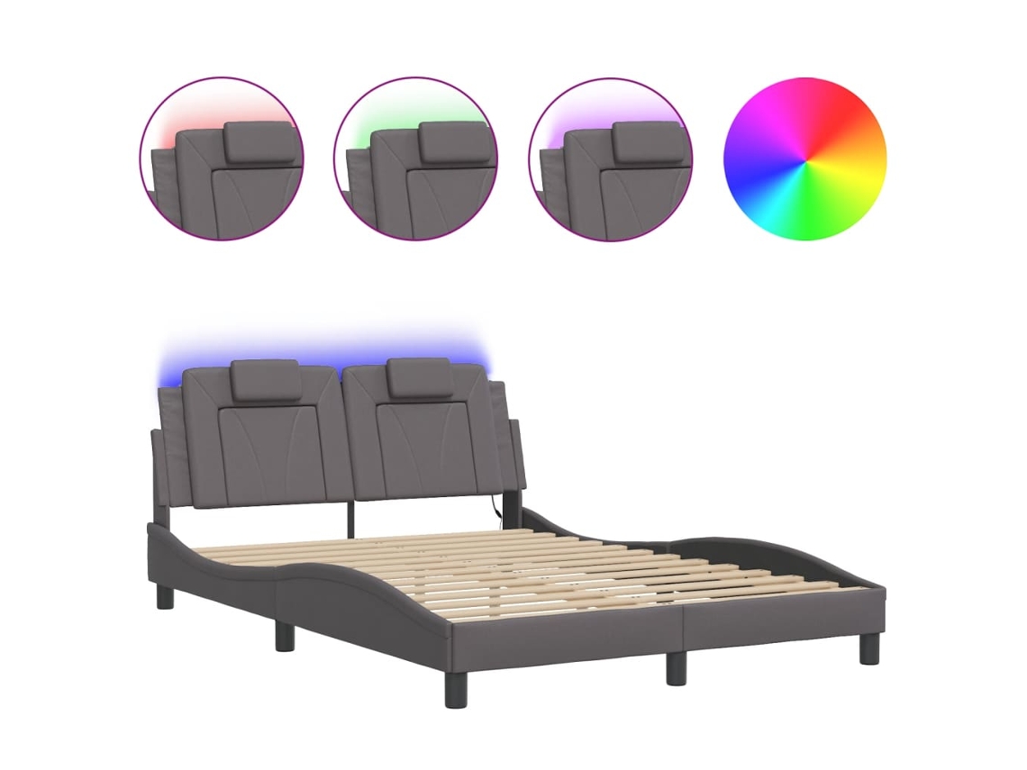 Bed Frame, Bed Frames Vidaxl Cinzeto Couro Artificial (140 X 190 Cm)