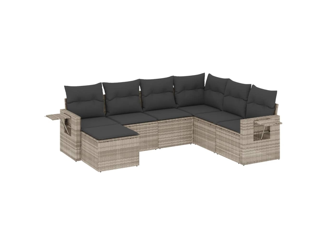 Conjunto 7 sofás jardim com almofadões VIDAXL vime PE cinzento-claro