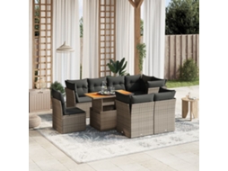9 Pcs Conjunto Sofás P/ Jardim Com Almofadões Vime Pe Cinza Dkd Home Decor