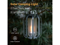 Lanterna De Camping Solar Preta, Portátil, 4 Em 1, Luz Led Para Área Externa, Com Tripé, À Prova D'água Ipx4, Usb-c E Energia Solar
