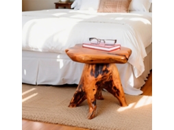Mesa De Centro De Formato Irregular - Em Madeira Maciça De Abeto, Suporte Para Flores, Banquinho - Cor Natural