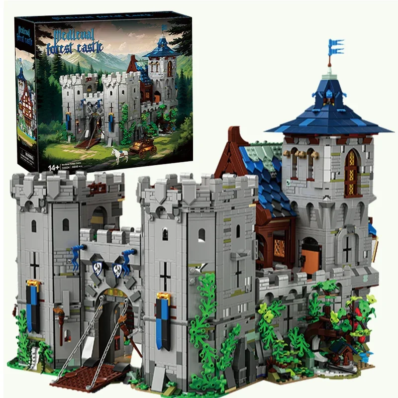Blocos De Montar Castelo Medieval Na Selva, Modelo De Castelo Na Floresta, Decoração De Mesa Em Tijolos, Faça Você Mesmo