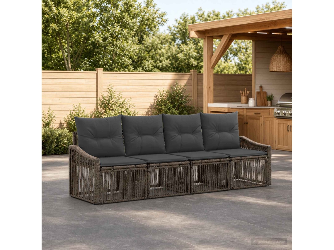 Vidaxl Conjunto De Sofá De Jardim 4 Unid. Cinzento Vime Pe