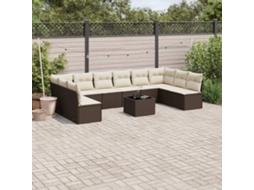 Vidaxl 11 Pcs Conjunto Sofás De Jardim C/ Almofadões Vime Pe Castanho