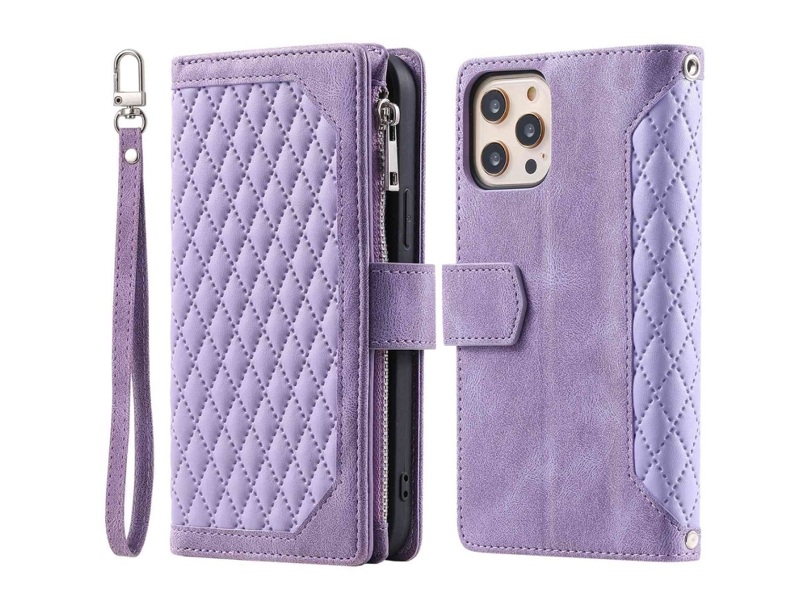 Capa Pega Para Iphone 12 Pele Sintética Roxo