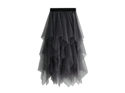 Saia Longa de Malha com Cintura Elástica Feminina Estilo Fresco e Doce Tule Jxsm8063 Gris