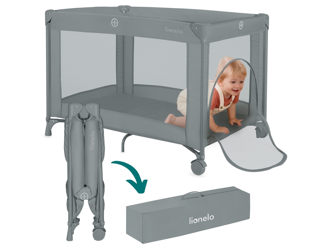 Cama de Viagem 2 em 1 LIONELO Amelie Cercado para Bebê Leve com Rodas 0 a 36 Meses Bolsa Inclusa Verde
