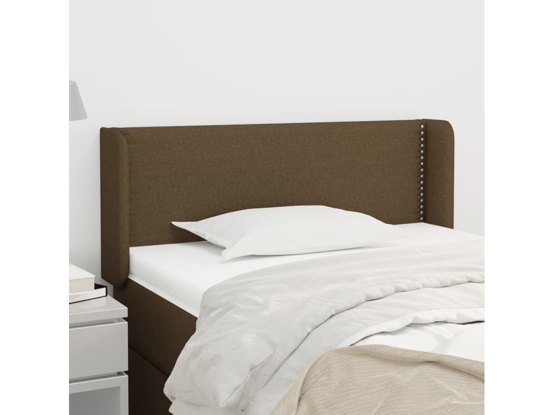Vidaxl Cabeceira De Cama C/ Abas Tecido 103x16x78/88cm Castanho-escuro