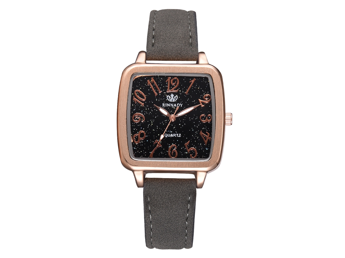 Relógio Analógico de Quartzo com Pulseira Pu Elegante Casual Ajustável Cinza