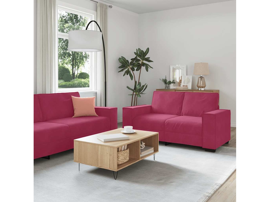 Vidaxl Conjunto De Sofá De 3 Peças Com Almofadas Em Veludo Vermelho Vinho