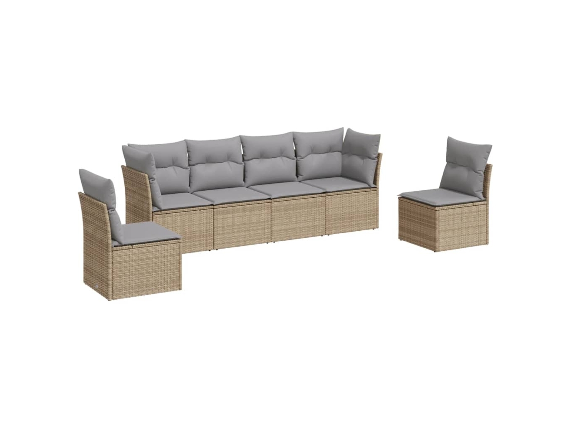Conjunto de 6 Sofás P/ Jardim com Almofadões Vime Pe Bege MAISON EXCLUSIVE (80x200 cm)