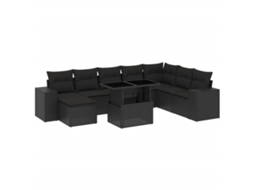 Conjunto de 9 Sofás para Jardim com Almofadões Vime Pe Preto MAISON EXCLUSIVE (9 pcs)