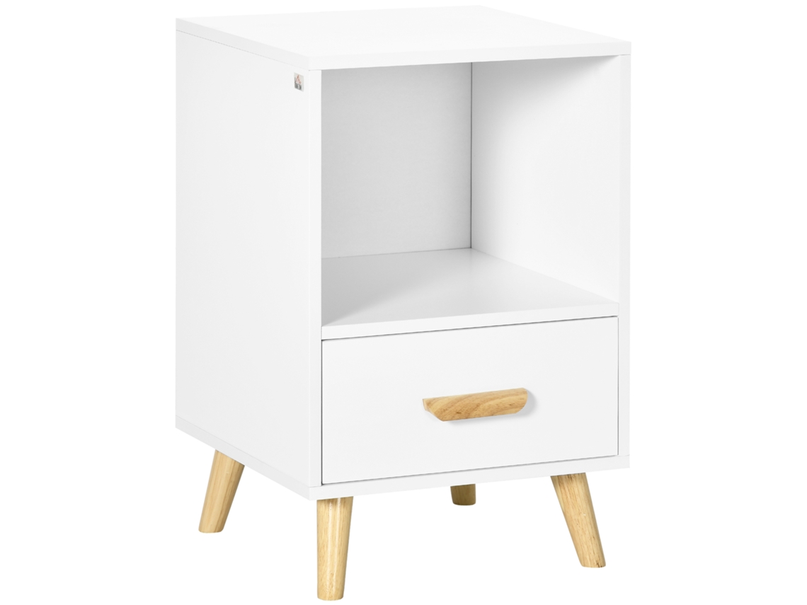 Mesa de cabeceira LAMAISON com gaveta e compartimento, 40x40x62cm, branco e madeira