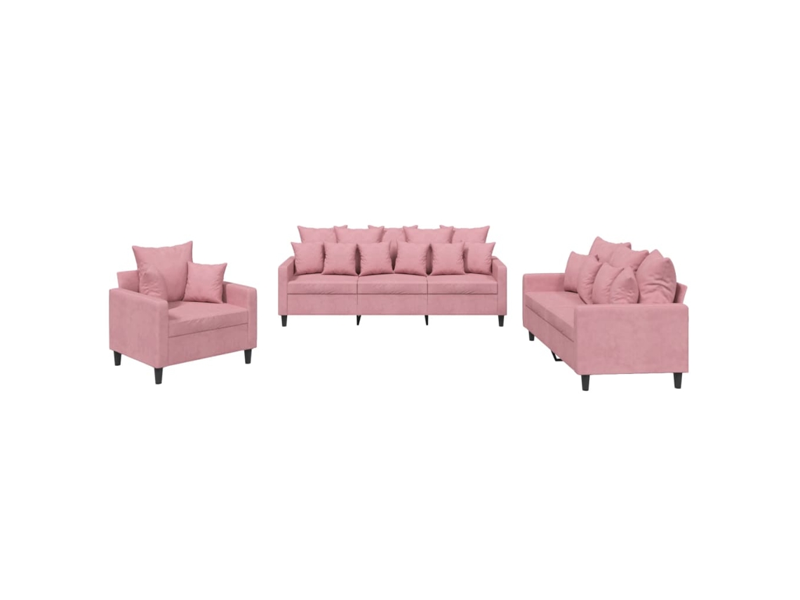 Maison Exclusive - 3 Pcs Conjunto De Sofás Com Almofadões Veludo Rosa