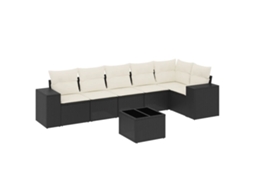 Conjunto de 7 Sofás para Jardim com Almofadões Vime Pe Preto MAISON EXCLUSIVE (7 pcs)
