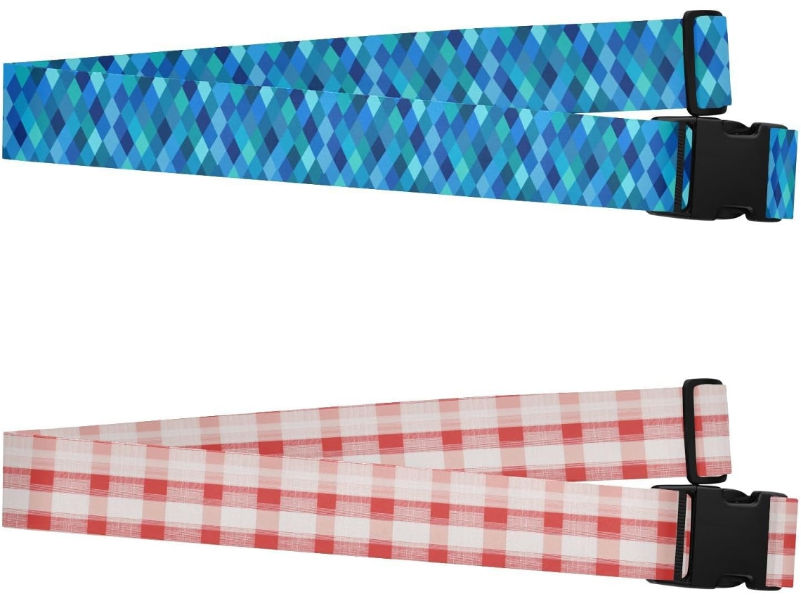 Conjunto De 2 Divertidas Alças Para Bagagem Em Padrões Xadrez Azul E Vermelho, Resistentes E Ajustáveis Para Homens