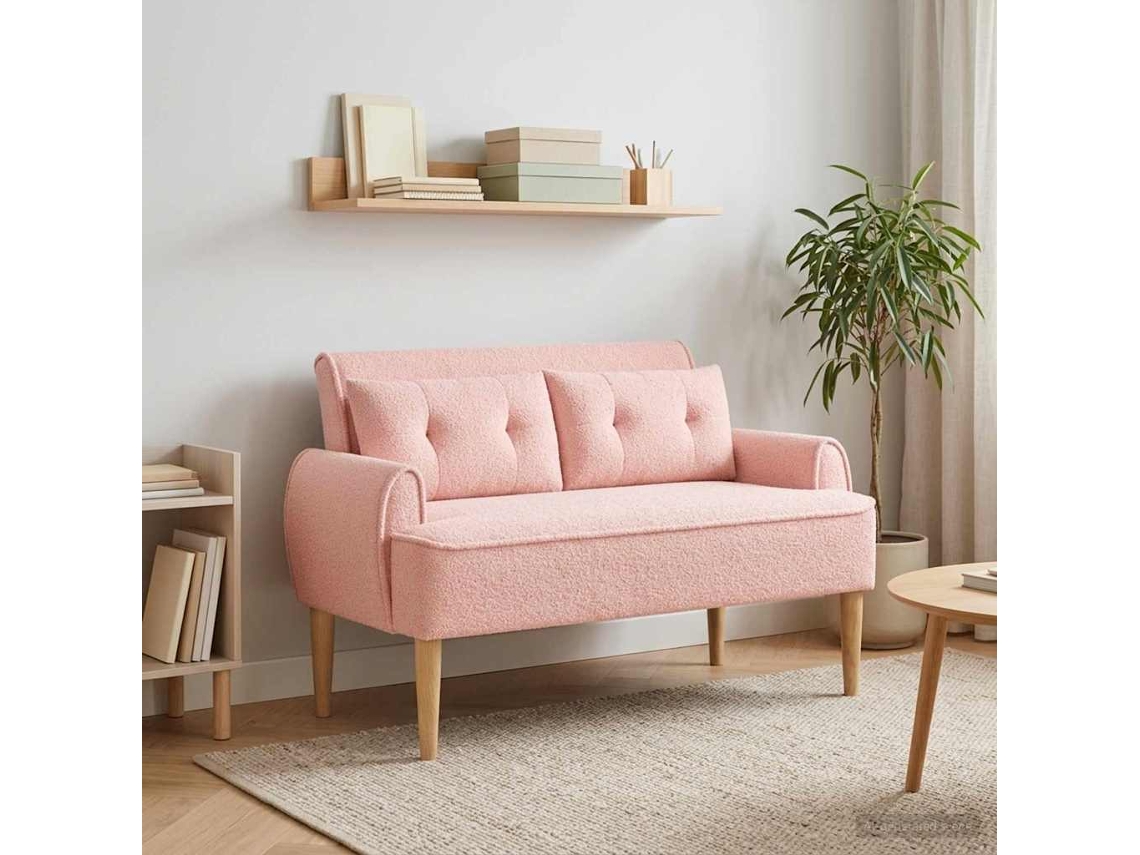 Vidaxl Sofá De Dois Lugares Com Botão Acolchoado Rosa 117 X 67 X 77 Cm