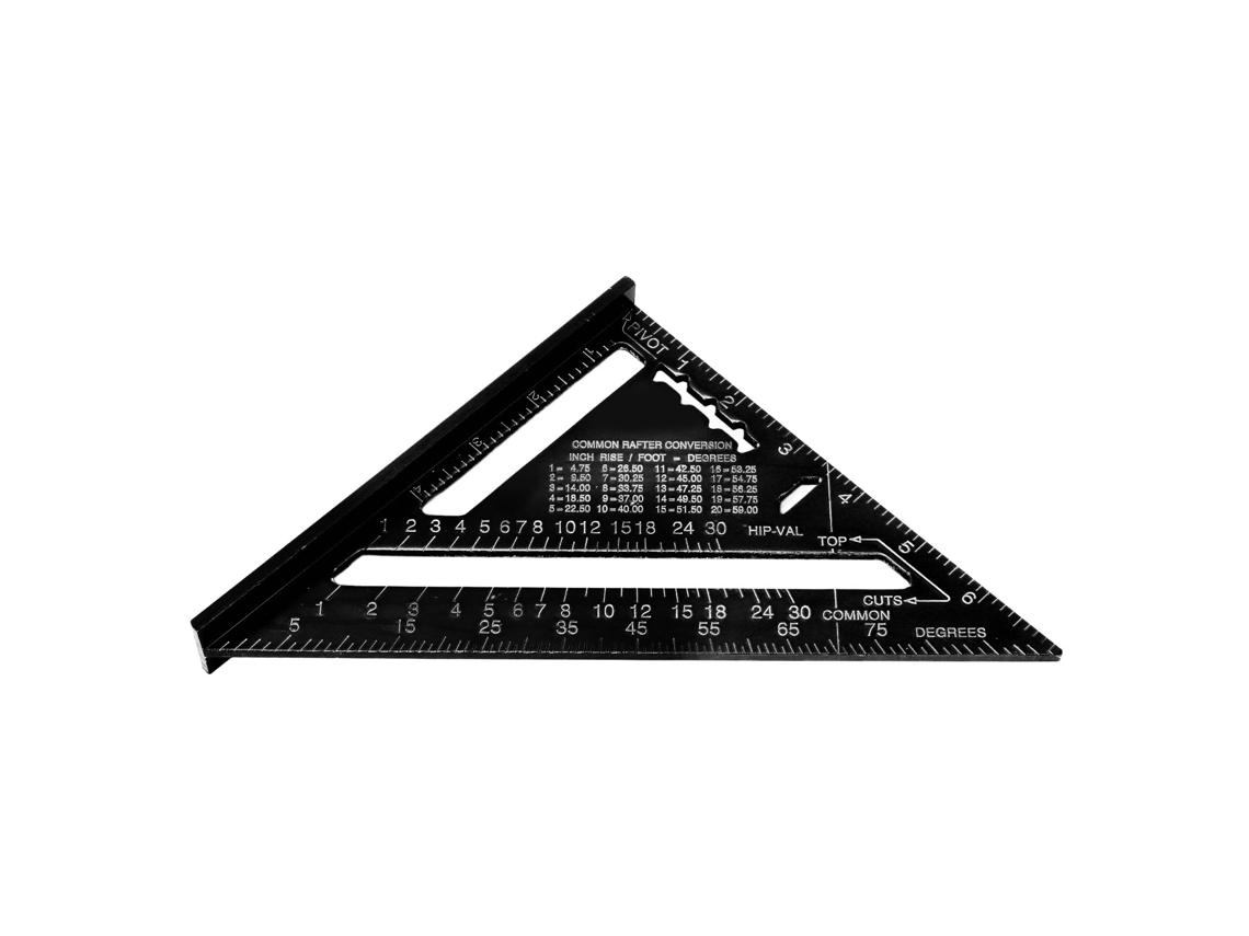 Régua Triangular de Carpintaria Alumínio com Escalas Métricas e Imperiais, Transferidor para Engenheiros e Carpinteiros Preto | S/MARCA