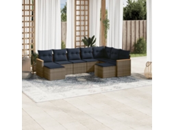 Vidaxl Conjunto De Sofá De Jardim De 9 Peças Com Almofadas Em Rattan Sintético Cinza