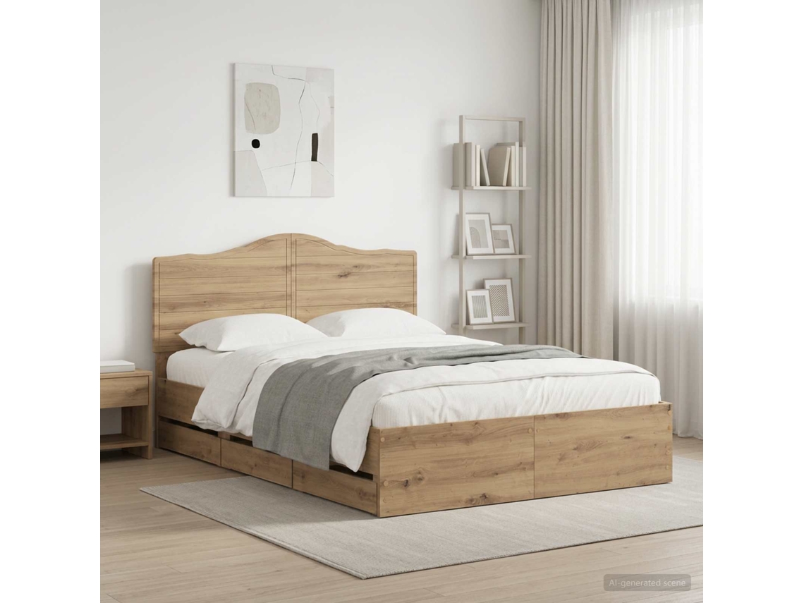 Vidaxl Bed Frame With Storage And Headboard Artisan Oak 140 X 190 Cm