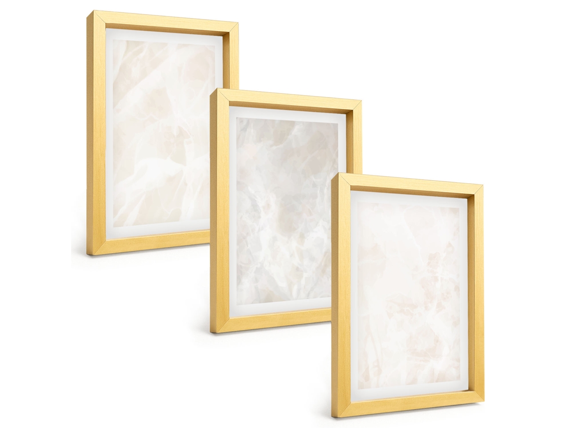 Composição De Quadros Estrutura De Mármore Elegante Espelharte (3 Peças 20x30 Cm)