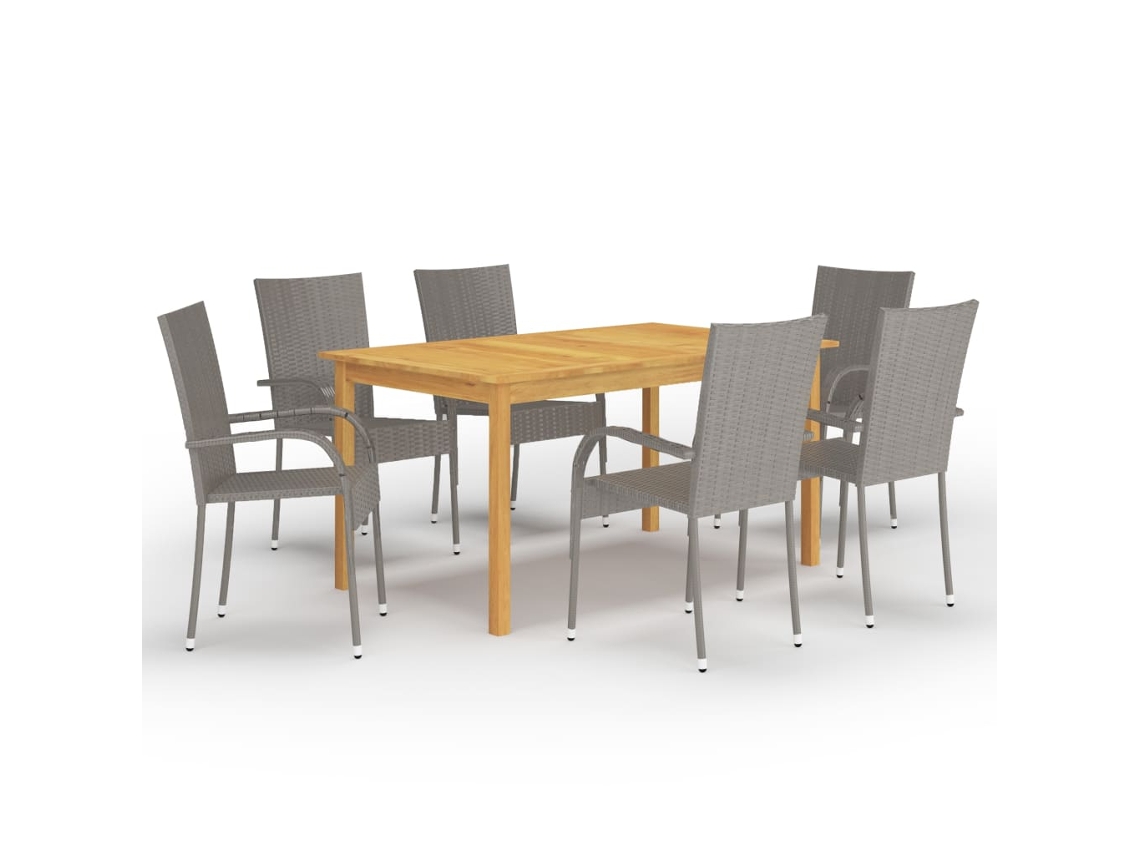 Vidaxl 7 Pcs Conjunto De Jantar Para Jardim Cinzento