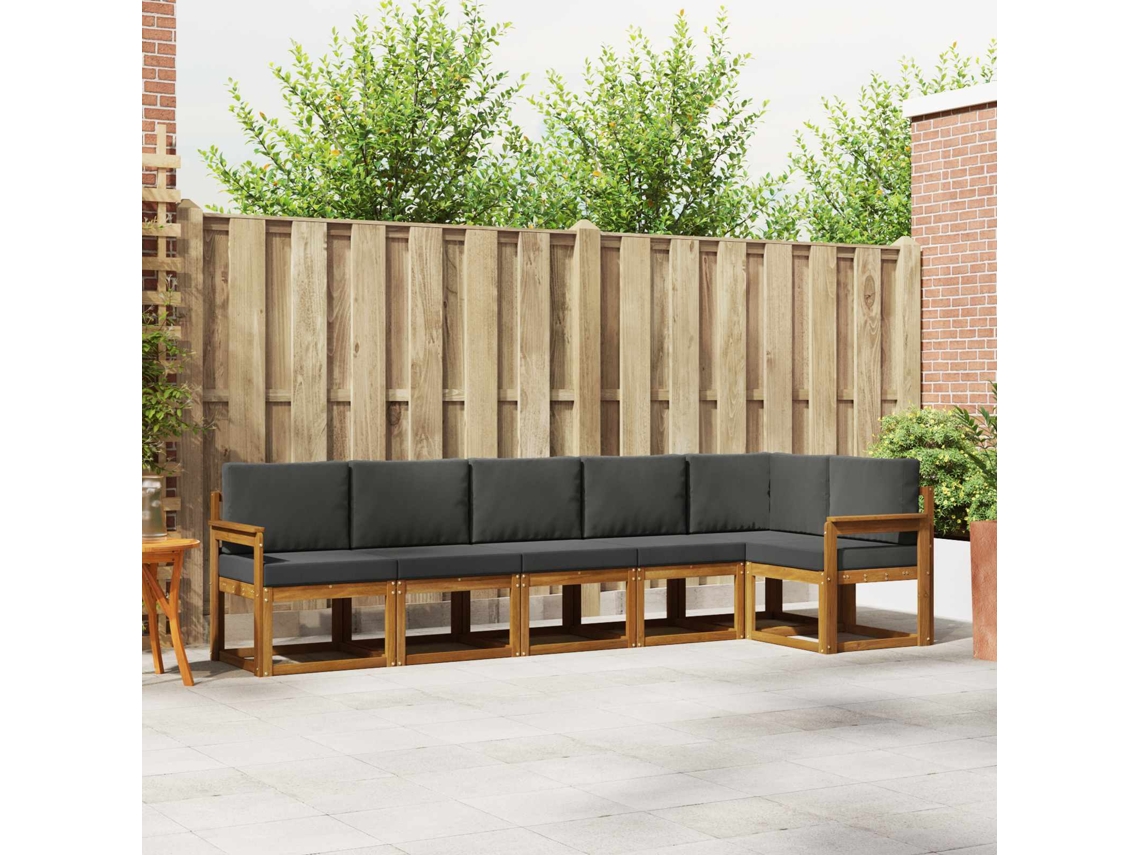 Vidaxl Conjunto De Sofás Para Exterior 6 Unid. Natural E Antracite