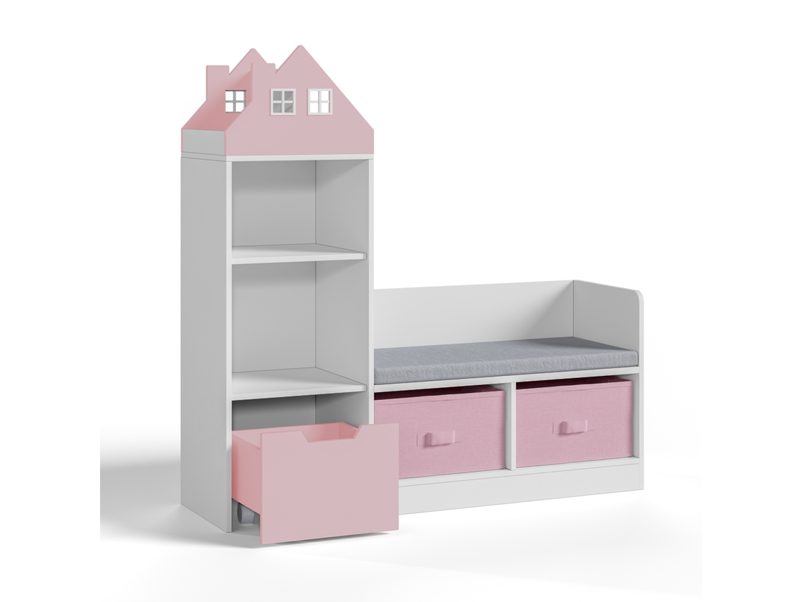 Banco infantil com Prateleira Vipsali 100x99x30 cm Verde Rosa/Branco [EN.CASA]