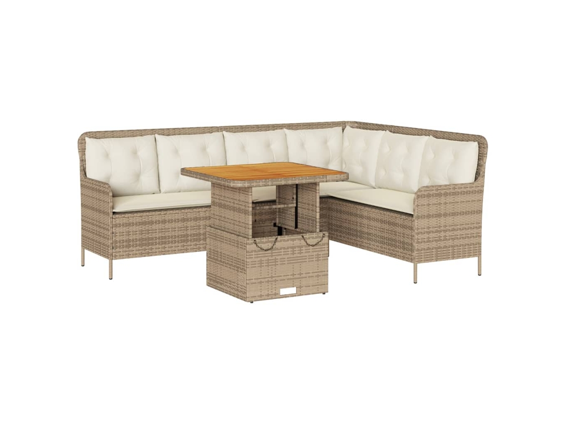 Conjunto 2 de sofás p/ jardim com almofadões VIDAXL vime PE bege