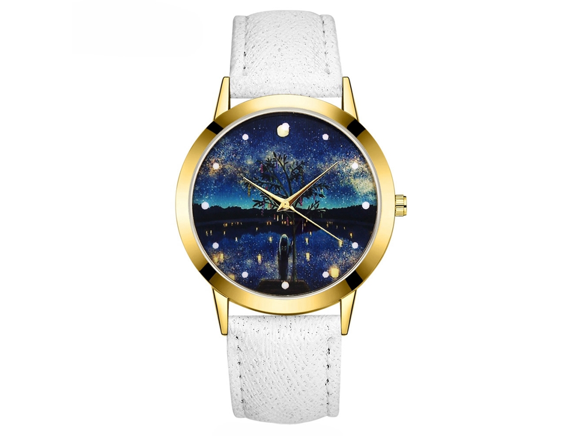 Reloj De Pulsera De Aleación Con Esfera Redonda Y Correa De Pu Para Mujer (blanco)