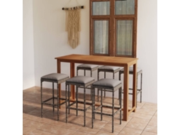 Vidaxl 7 Pcs Conjunto De Bar P/ Jardim Com Almofadões Cinzento