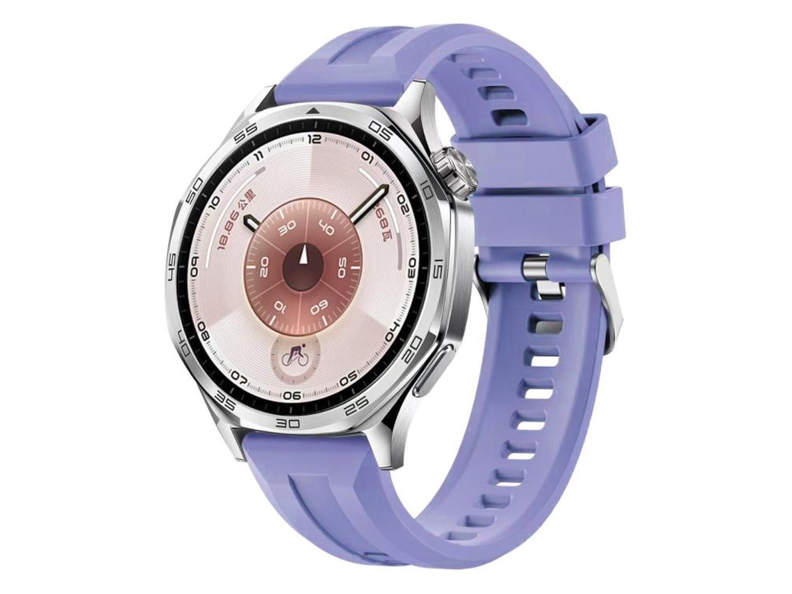 Bracelete Para Huawei Watch Gt 6 / 5 / 4 / 3 (46mm) - Silicone Cor Sólida - Fivela Prateada Lilás