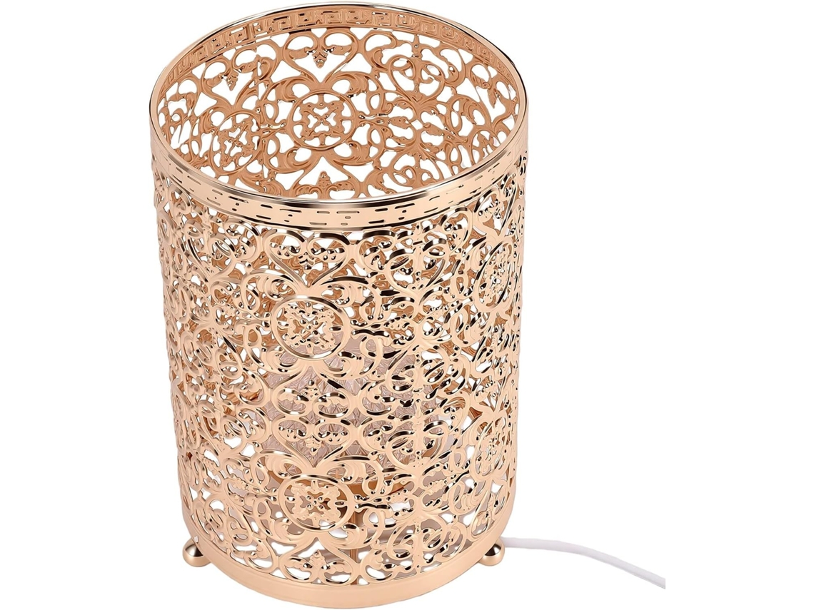 Abajur decorativo de mesa, luz noturna com intensidade continuamente ajustável, cúpula de ferro esculpida, fonte de alimentação.