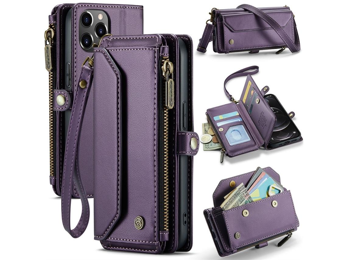 Capa Bloqueio Rfid Para Iphone 12 Pro Max Caseme Pele Sintética Anti-riscos Roxo