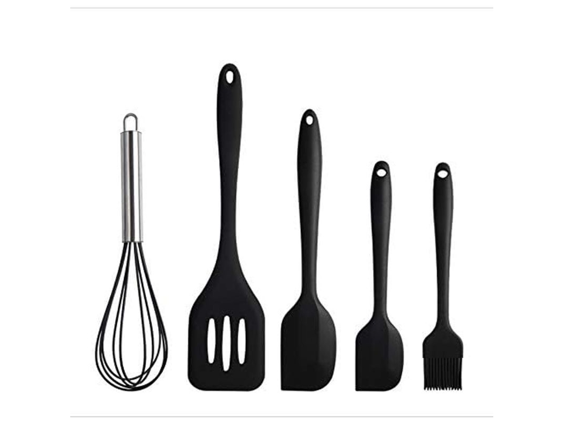Rebe set de 5 Espátulas de Silicona Resistente Ao Calor, Inclui Escova, Raspador e Batedor para Cozinha, Assado e Mistura, Preto