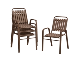 Conjunto de 4 cadeiras externas empilháveis, com encosto alto, apoios de braço, aço, Pp, 56x66x91 cm, Marrom | S/MARCA