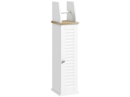 Armário Casa de Banho com Prateleiras Ajustáveis e Suporte para Papel Higiénico 18x20x80 Cm Branco