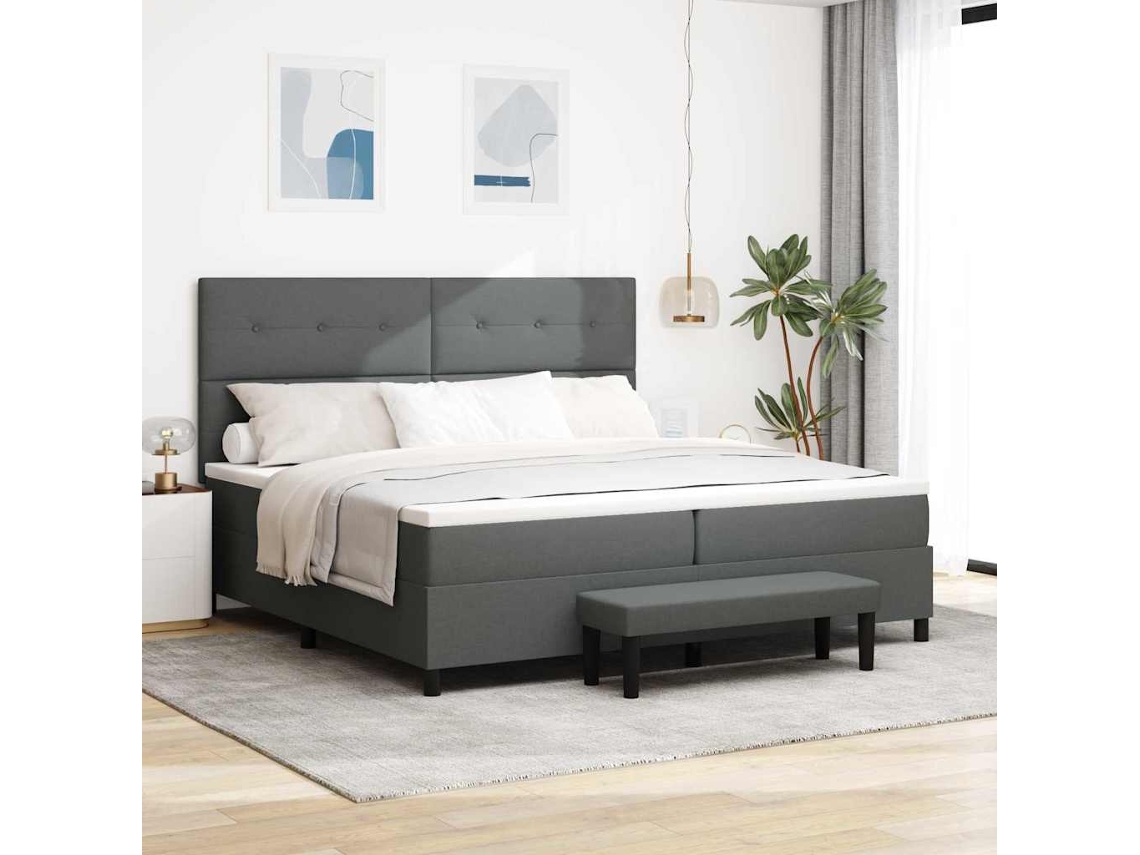Vidaxl Cama Box Com Cabeceira Cinza Escuro 200 X 200 Cm Tecido